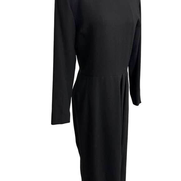 Vintage Spenser Jeremy Black Wool Long Sleeve Midi Dress Size 10 Made In USA LBD - Picture 2 of 14